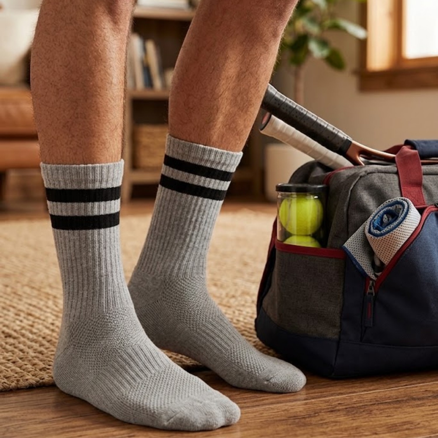 Socketta 3'lü Beyaz Erkek Spor Pamuk Dikişsiz Çizgili Havlu Taban Soket Tenis Çorabı - Premium görsel 6