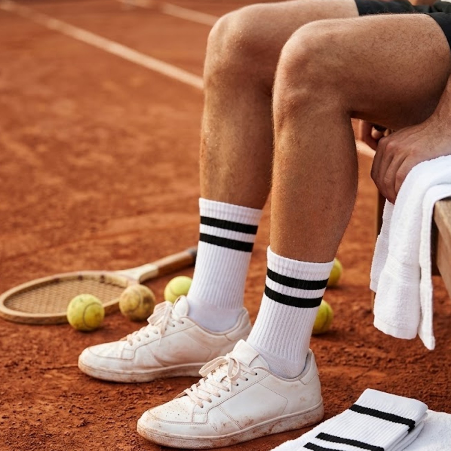 Socketta 3'lü Beyaz Erkek Spor Pamuk Dikişsiz Çizgili Havlu Taban Soket Tenis Çorabı - Premium görsel 7