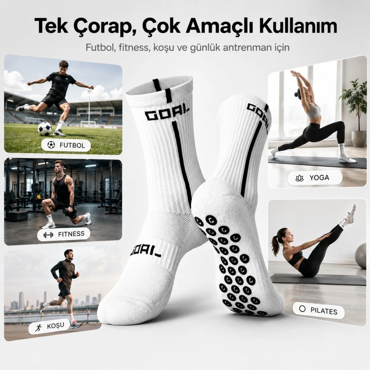 Wak Kaydırmaz Futbol Çorabı Beyaz | Bilek Destekli, Denge ve Tutuş Sunan Spor Çorabı görsel 2