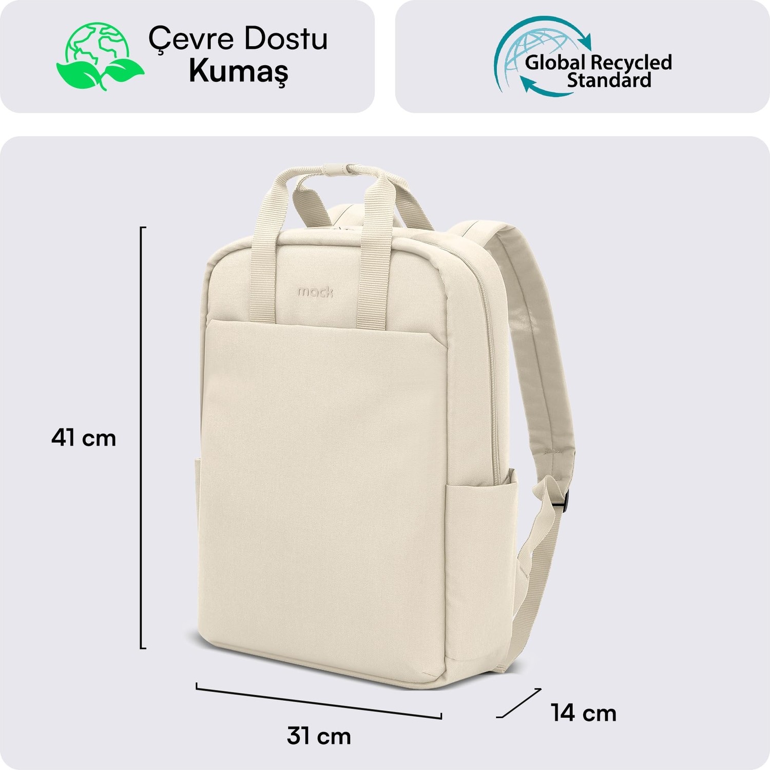 Die Grup Mack MCE-1524 Nova Eco Çevre Dostu Laptop Sırt Çantası 15.6 Inç, Ykk Fermuarlı Bilgisayar Sırt Çantası, Kadın ve Erkek Günlük Sırt Çantası, Okul ve Iş Sırt Çantası, Latte görsel 2