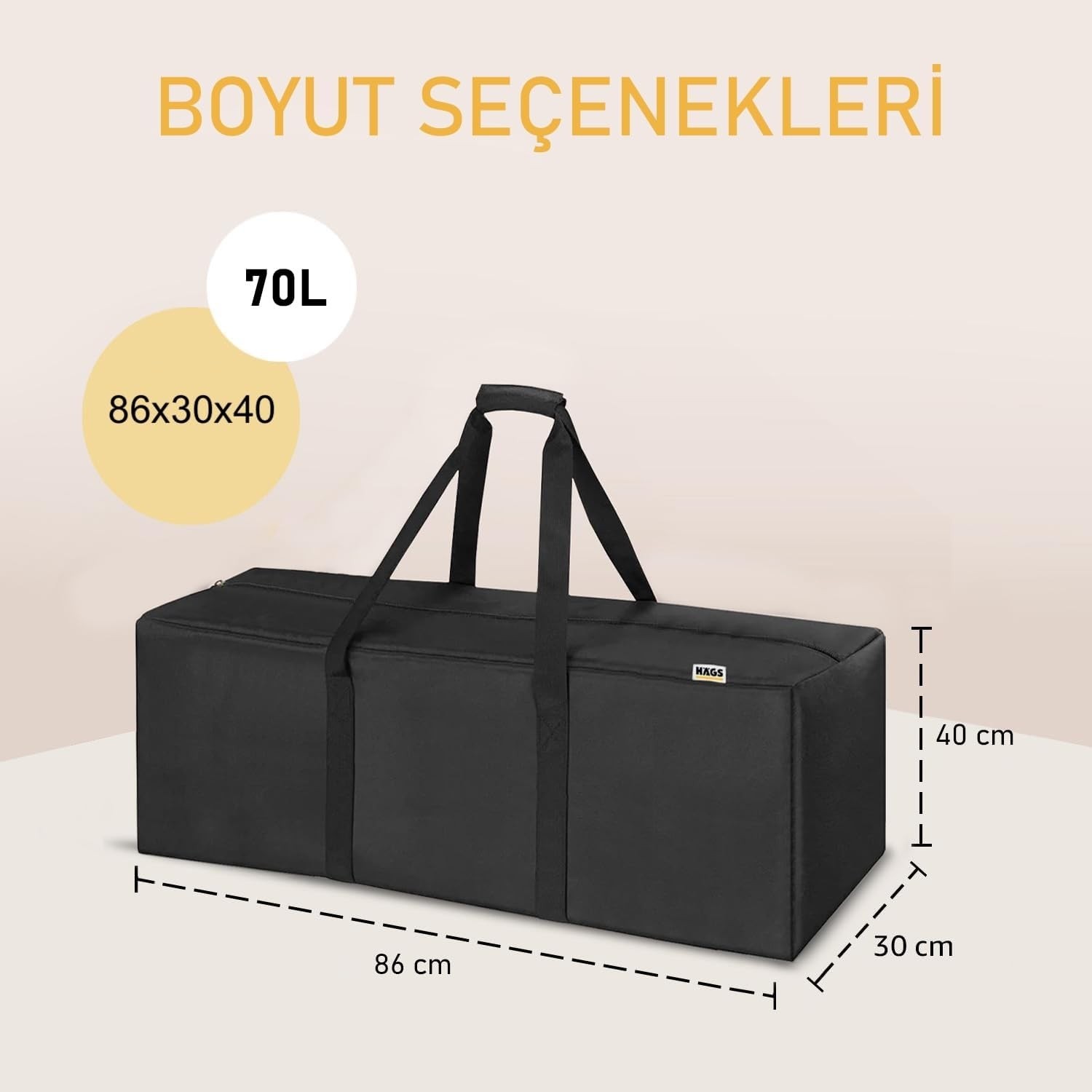 Happy Trend Taşıma Çantası, Fermuarlı Dayanıklı Seyahat Spor, Bagaj, Kamp Malzemeleri Saklama Çantası, 70L Extra Orta Boy - Siyah görsel 2