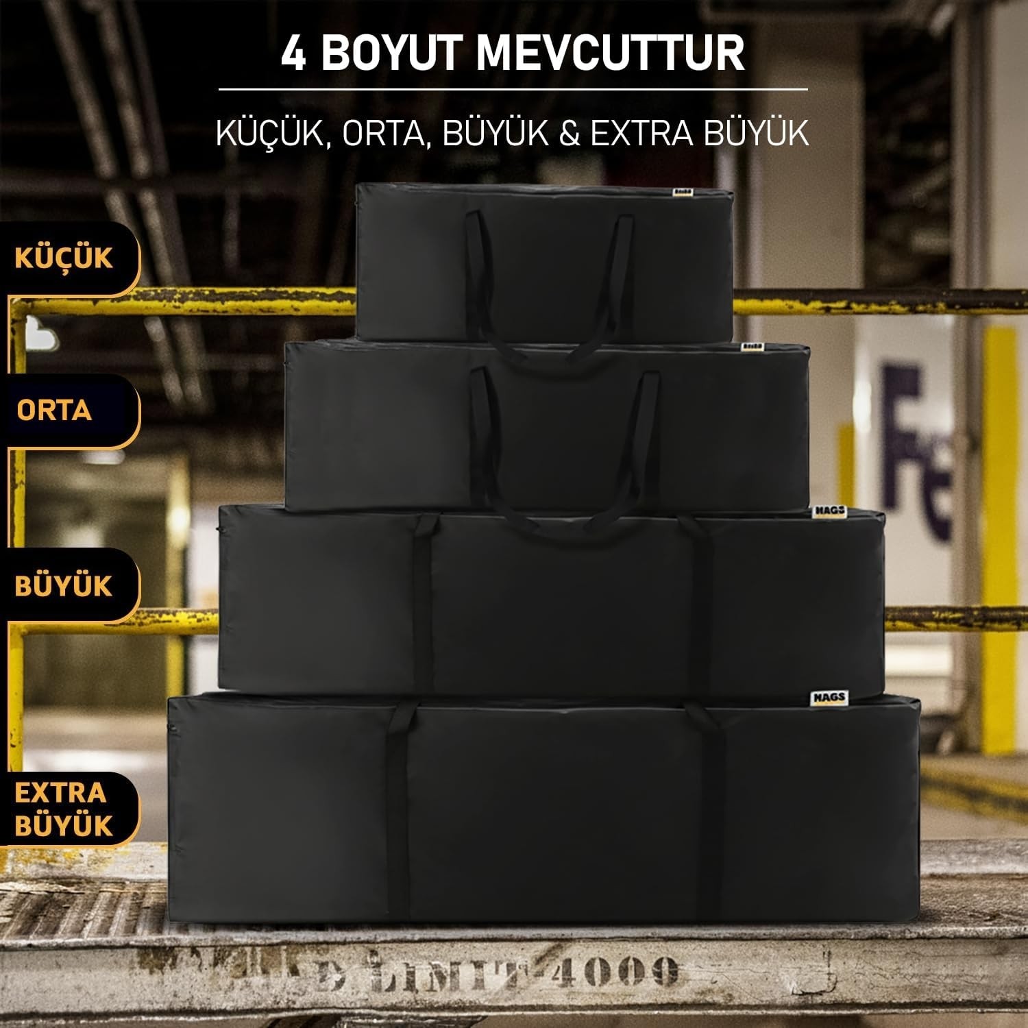 Happy Trend Taşıma Çantası, Fermuarlı Dayanıklı Seyahat Spor, Bagaj, Kamp Malzemeleri Saklama Çantası, 70L Extra Orta Boy - Siyah görsel 4