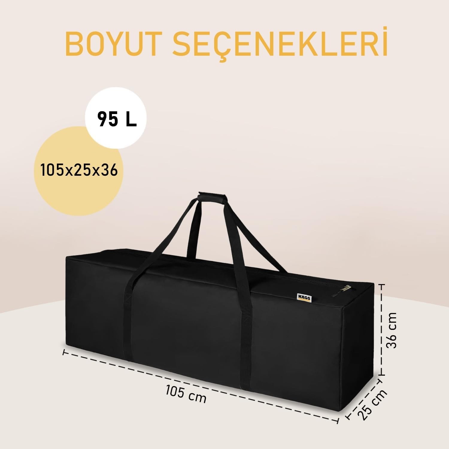 Happy Trend Taşıma Çantası, Fermuarlı Dayanıklı Seyahat Spor, Kamp Malzemeleri Saklama Çantası, Hurç, Valiz, 95L (105 x 25 x 36 Cm) - Siyah görsel 2