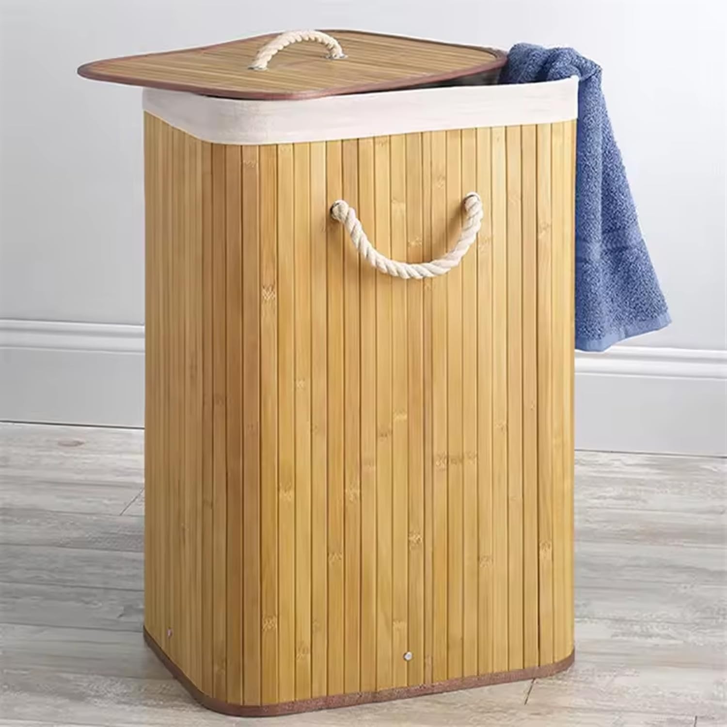 OEM Ekolojik Bambu Çok Amaçlı Saklama Sepeti, Pamuk Bez Iç Astarlı, Kapaklı ve Halat Saplı Modern ve Minimalist Tasarım (Ikili) görsel 3