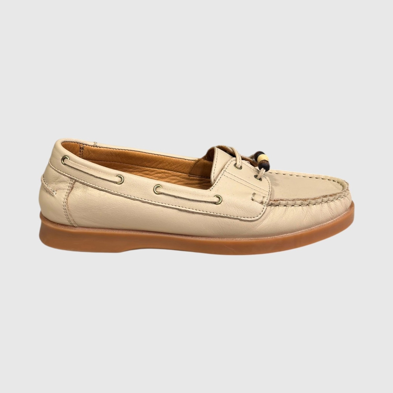 Myfit Shoes 613 Kadın Hakiki Deri Bağcıklı Loafer Ayakkabı Bej