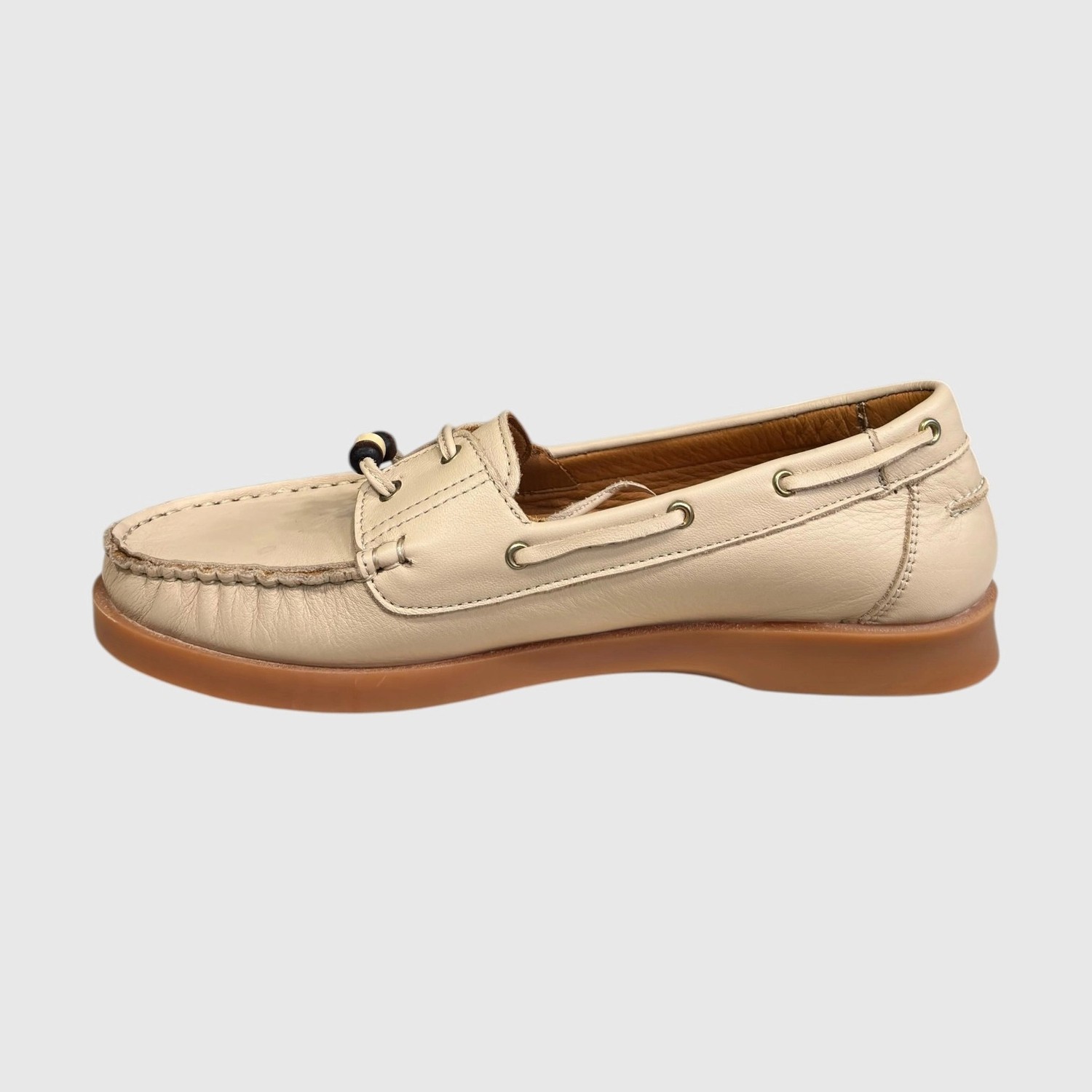 Myfit Shoes 613 Kadın Hakiki Deri Bağcıklı Loafer Ayakkabı Bej görsel 2