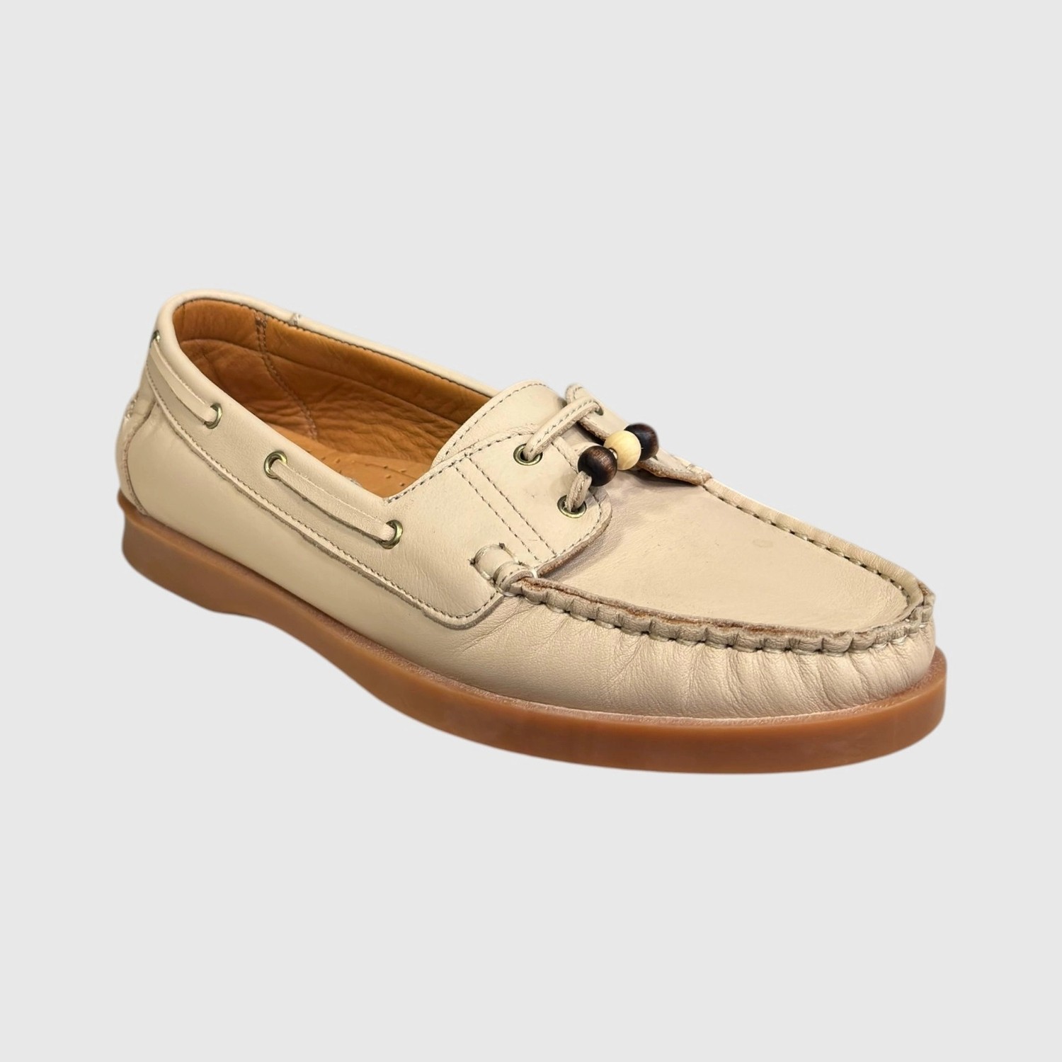 Myfit Shoes 613 Kadın Hakiki Deri Bağcıklı Loafer Ayakkabı Bej görsel 3