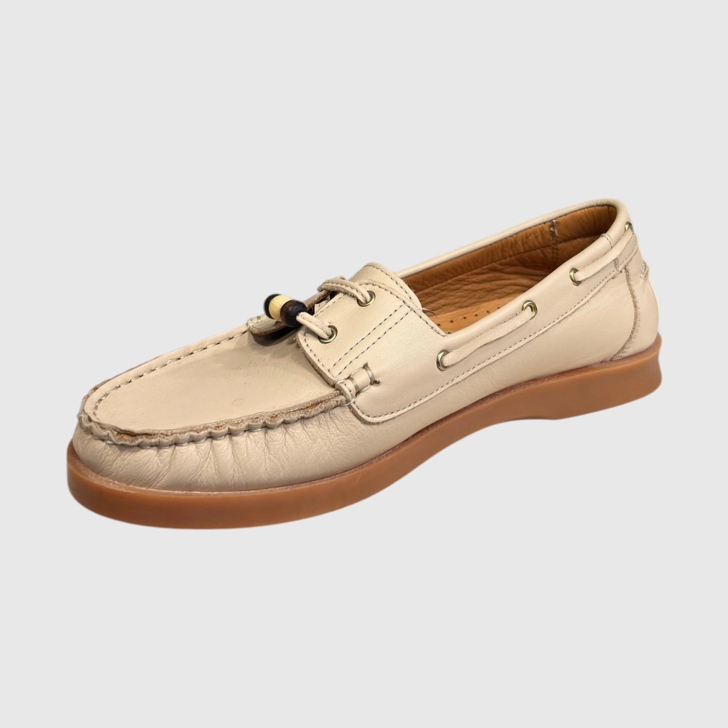 Myfit Shoes 613 Kadın Hakiki Deri Bağcıklı Loafer Ayakkabı Bej görsel 4