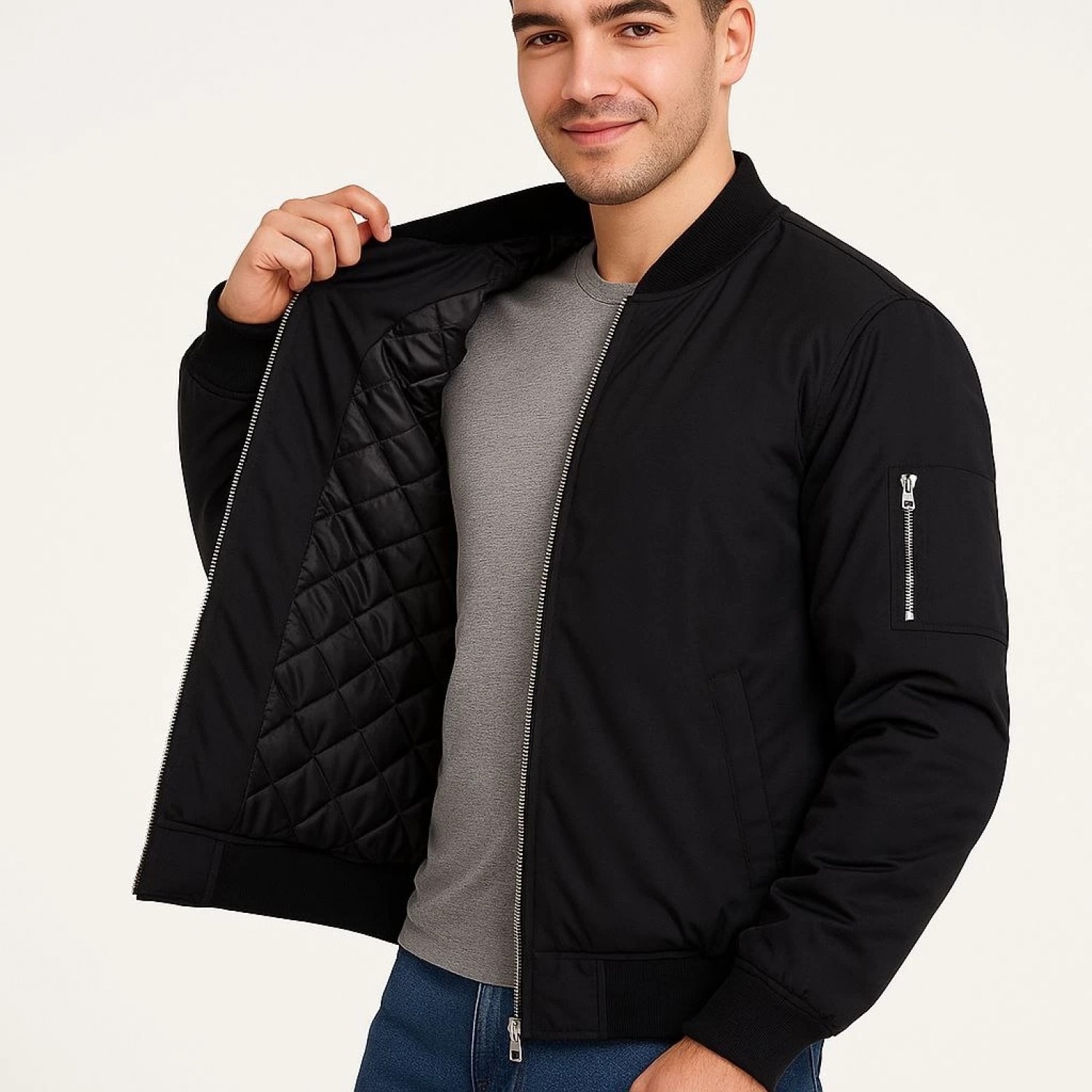 Pileli Store Bomber Mont Ceket - Siyah - görsel 4