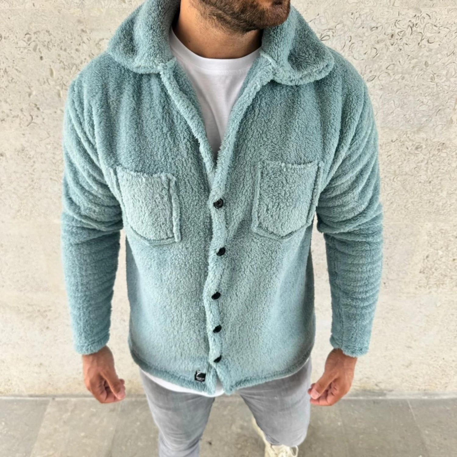 Pileli Store Pelüş Polar Hırka Gömlek, Yakalı, Ilik Düğmeli, Göğüs Cepli, Yumuşak Dokulu Kışlık Regular Fit Rahat Günlük Model - Bebe Mavisi - görsel 3
