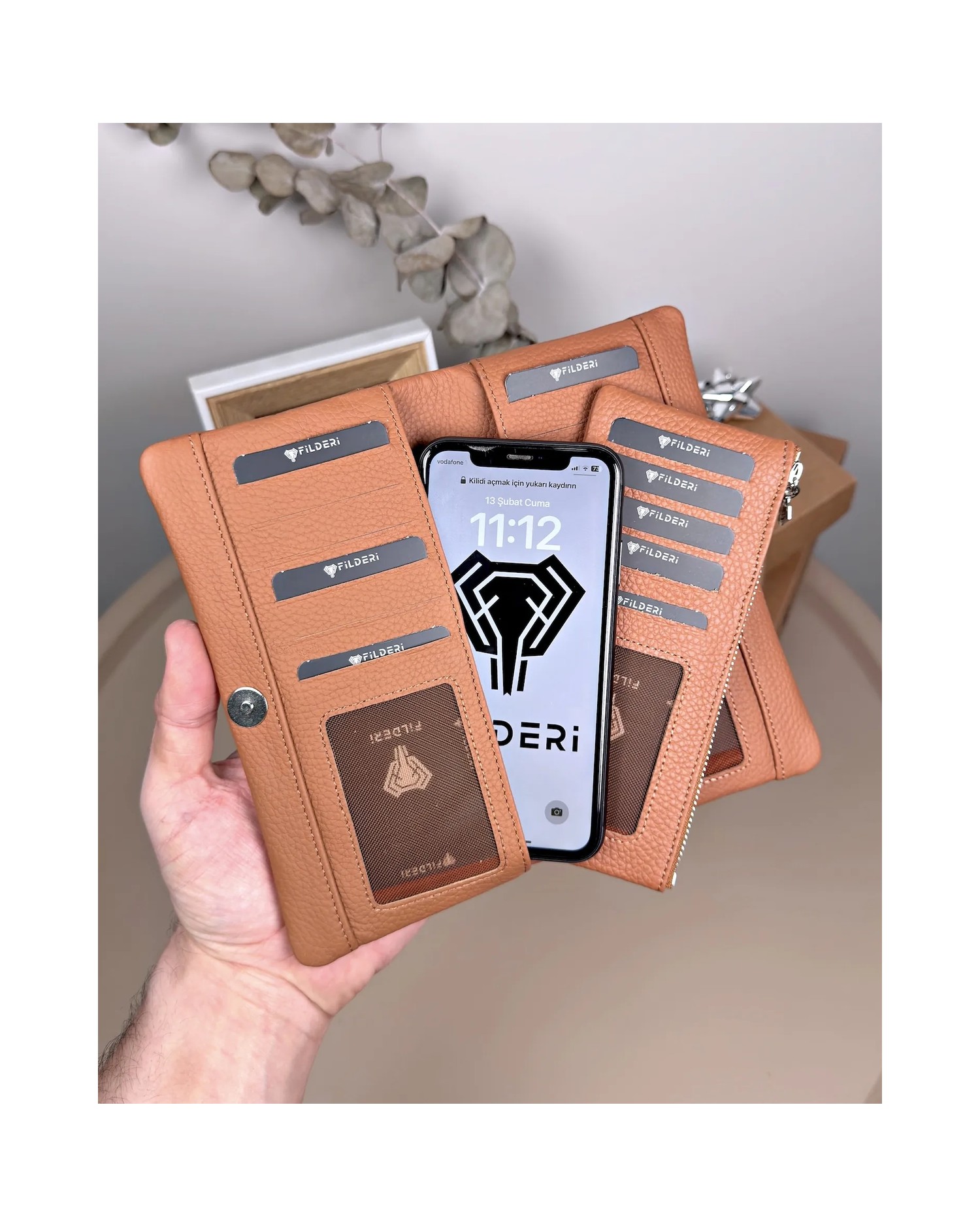 Fil Deri Hakiki Deri Telefon Bölmeli Fermuarlı Kartlıklı Cüzdan 2134