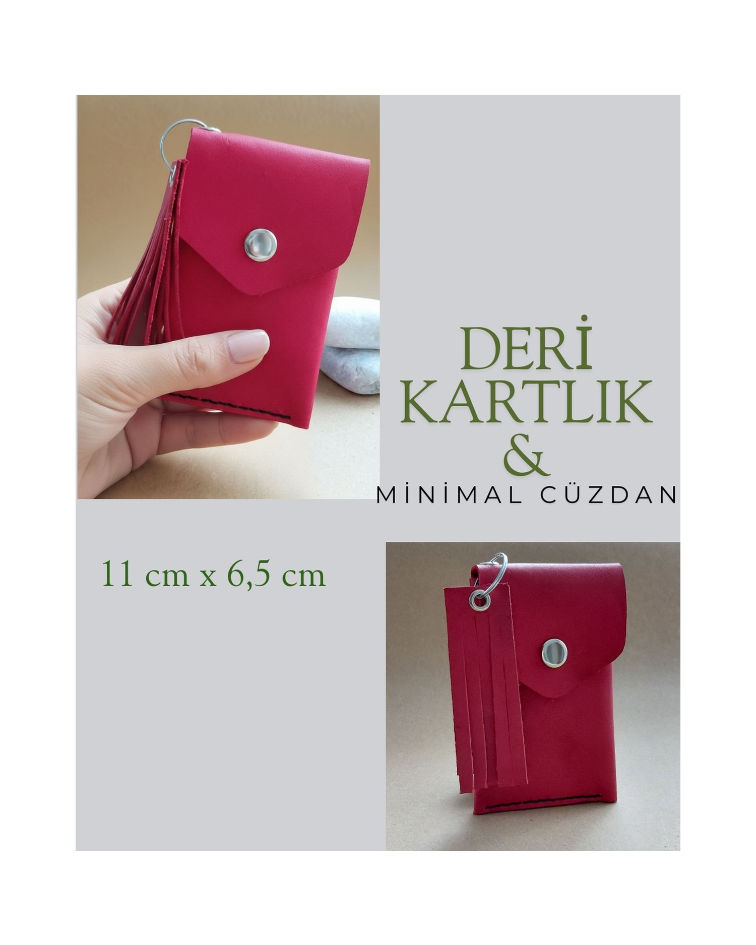 Hakiki Deri Kırmızı Minimal Avuçiçi Tasarım Kadın Kartlık Cüzdan DRC14
