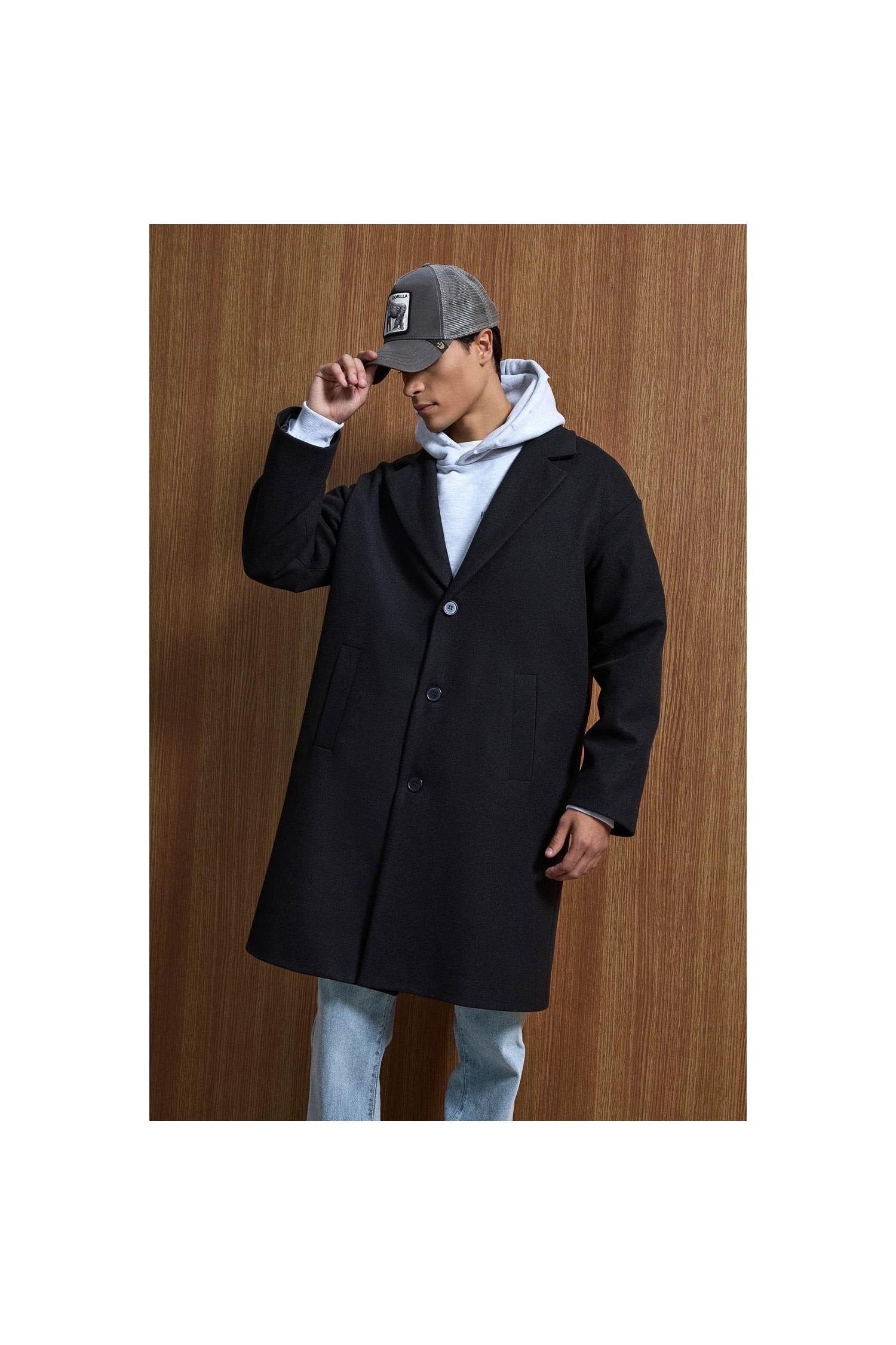 Abluka Online Erkek Oversize Uzun İtalyan Kaşe Kaban Siyah Pamuk Malzeme ile Casual Stil