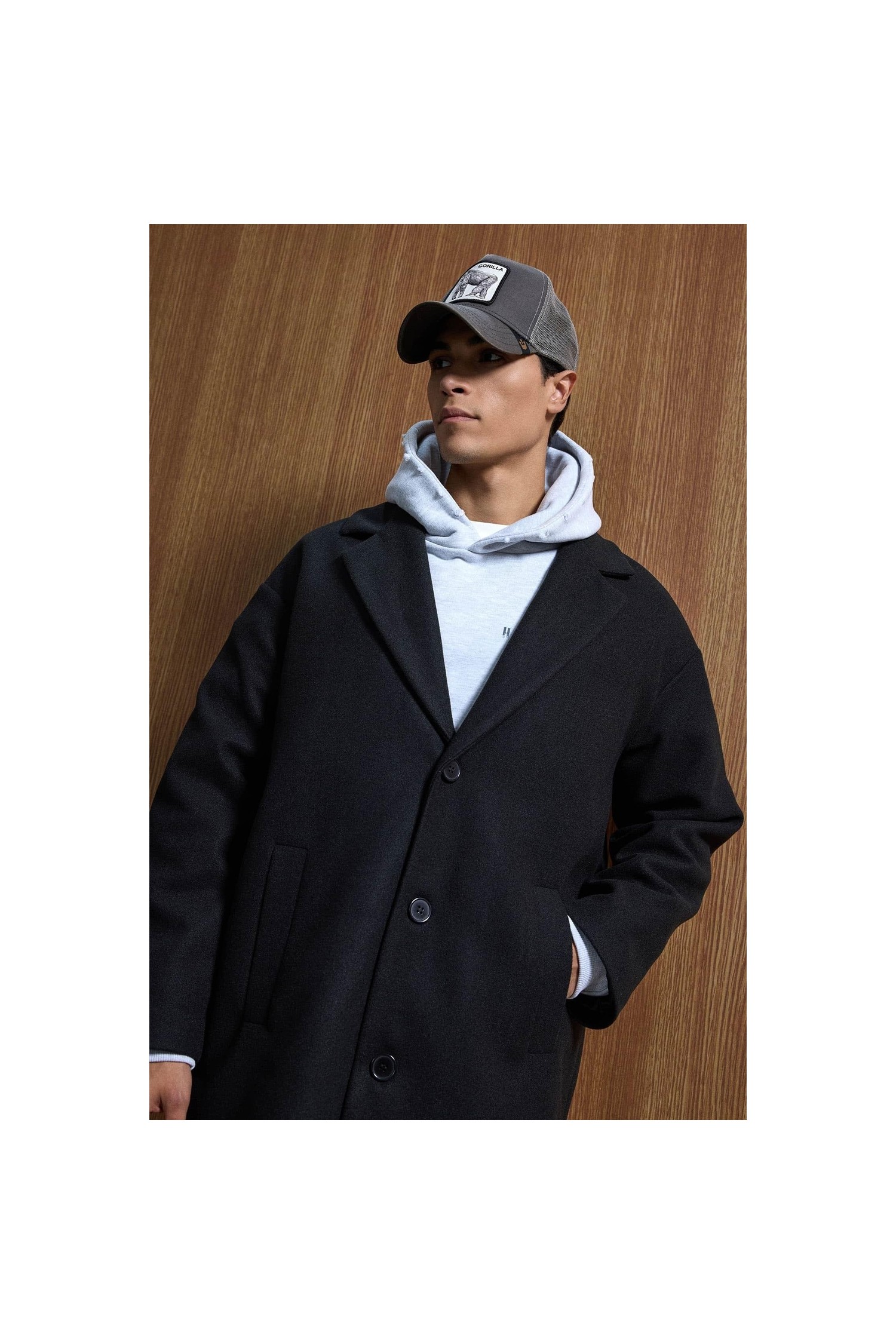 Abluka Online Erkek Oversize Uzun İtalyan Kaşe Kaban Siyah Pamuk Malzeme ile Casual Stil görsel 2
