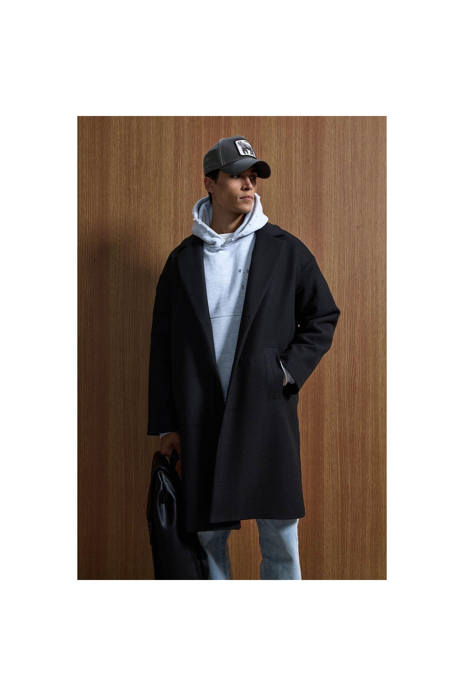 Abluka Online Erkek Oversize Uzun İtalyan Kaşe Kaban Siyah Pamuk Malzeme ile Casual Stil görsel 3