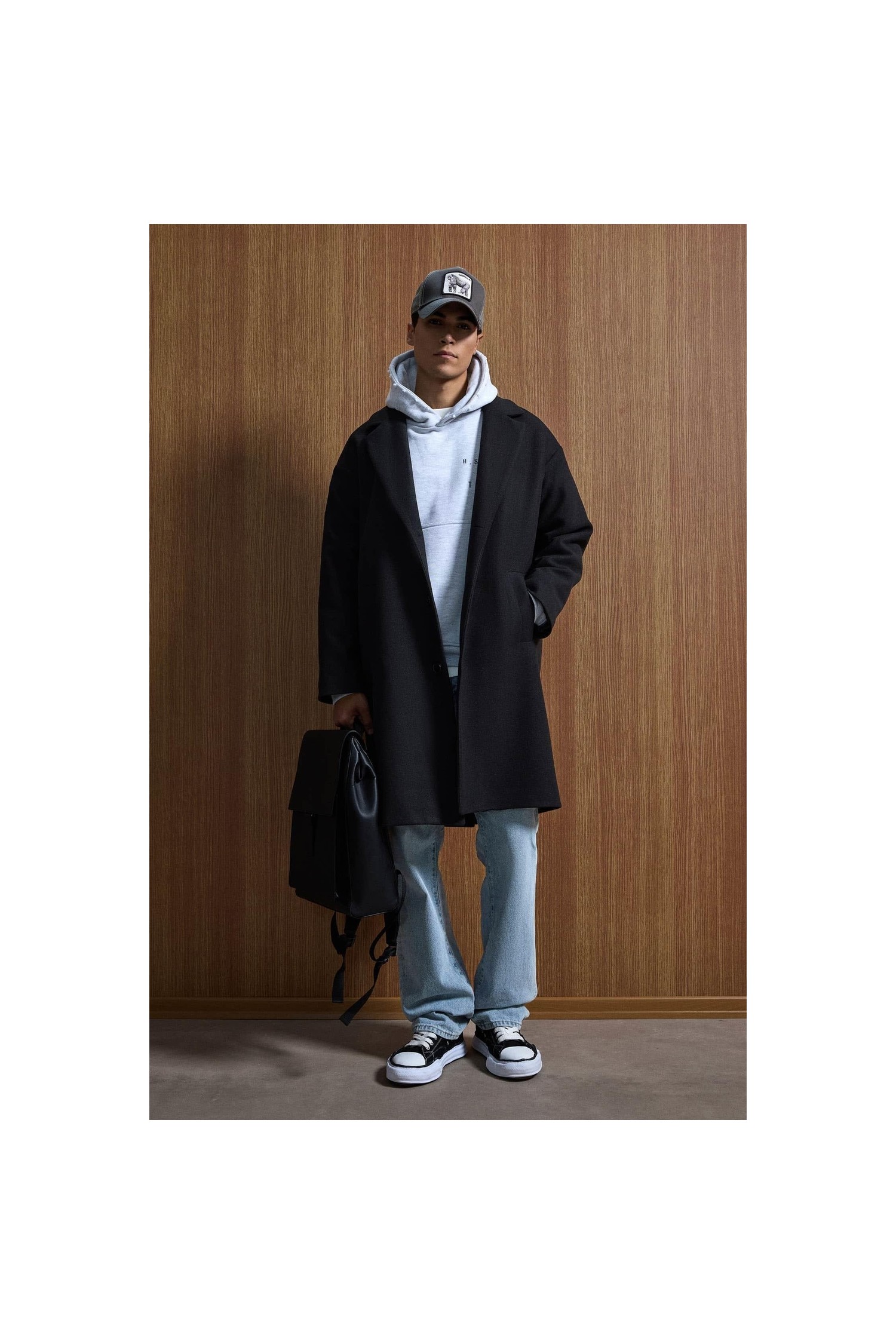 Abluka Online Erkek Oversize Uzun İtalyan Kaşe Kaban Siyah Pamuk Malzeme ile Casual Stil görsel 4
