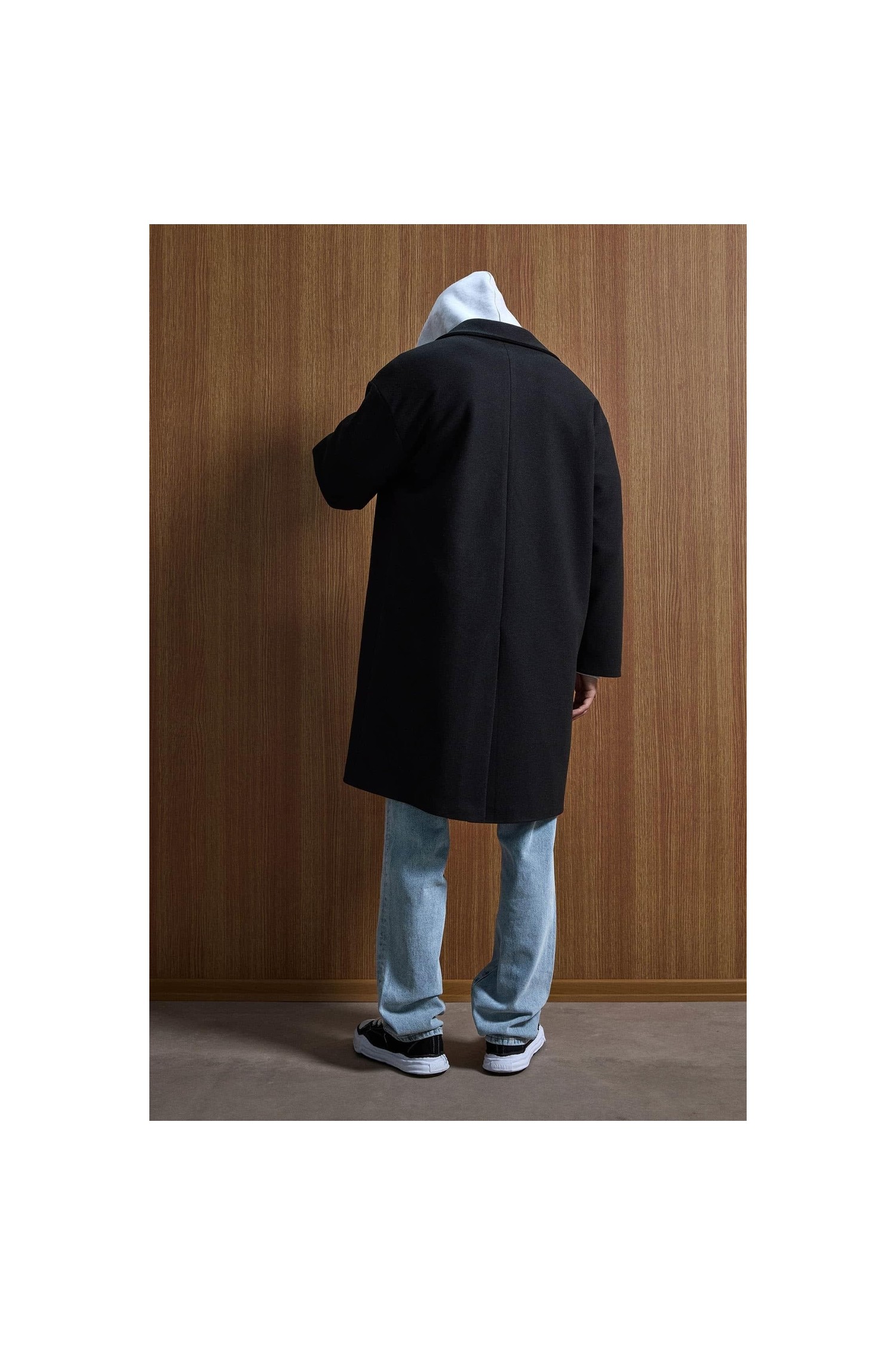Abluka Online Erkek Oversize Uzun İtalyan Kaşe Kaban Siyah Pamuk Malzeme ile Casual Stil görsel 5