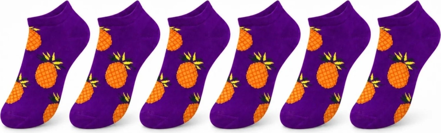 TeOra Store Kadın Mor Ananas Desenli Patik Çorap 6'lı Paket | Renkli, Rahat ve Günlük Kısa Çorap Seti