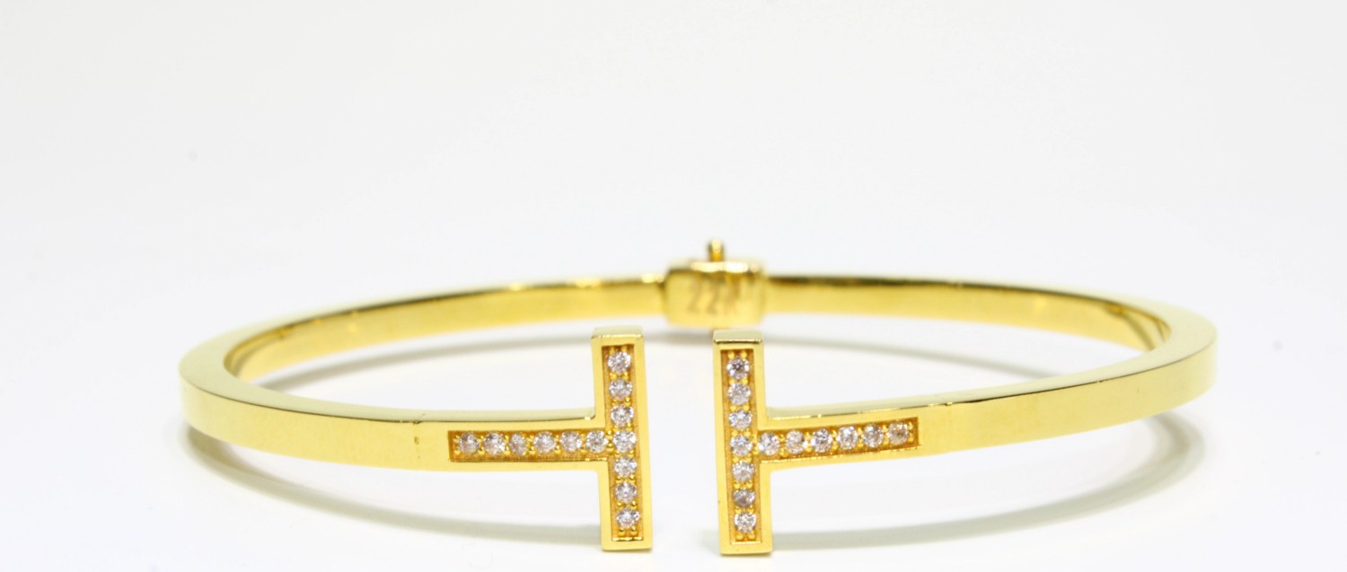 Kızılay Kuyumcusu 22 Ayar Altın T Modeli Taşlı Kelepçe Bilezik 11.81 gr KLP2136