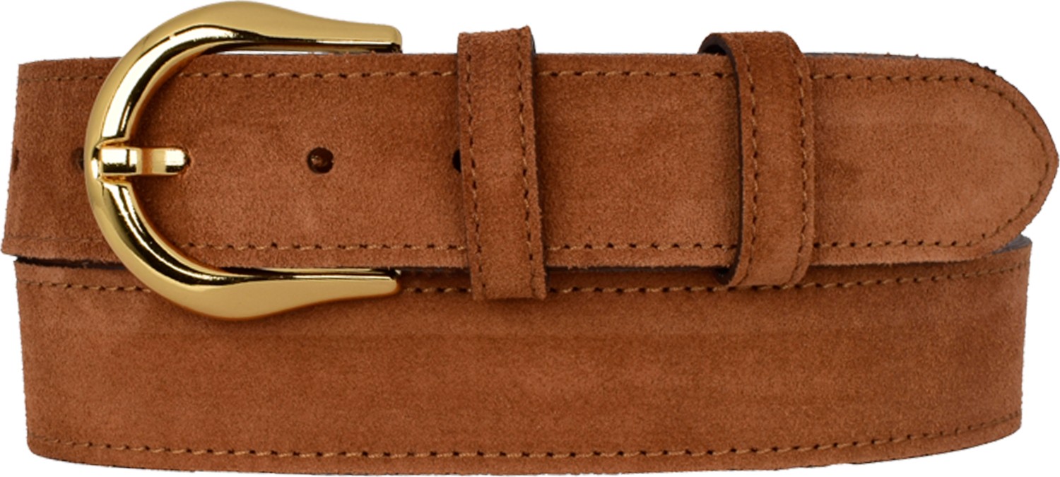 GoDeri %100 Hakiki Deri, Gold Tokalı 4 cm Süet Sütlü Kahverengi Kadın Kemeri; Kot, Spor Kemer=süet.70.sütka