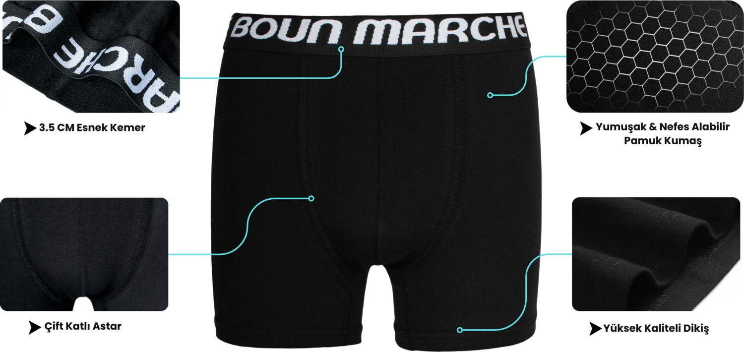 Boun Marche Erkek Boxer Likralı Premium 6'lı Pamuk Chester görsel 4