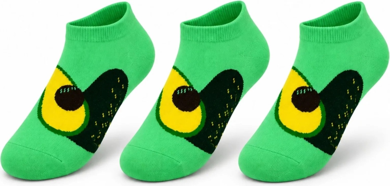 COjans Kadın Avokado 3'lü Desenli Patik Çorap Pamuklu Dikişsiz Sneaker Uyumlu Eğlenceli Günlük Çorap
