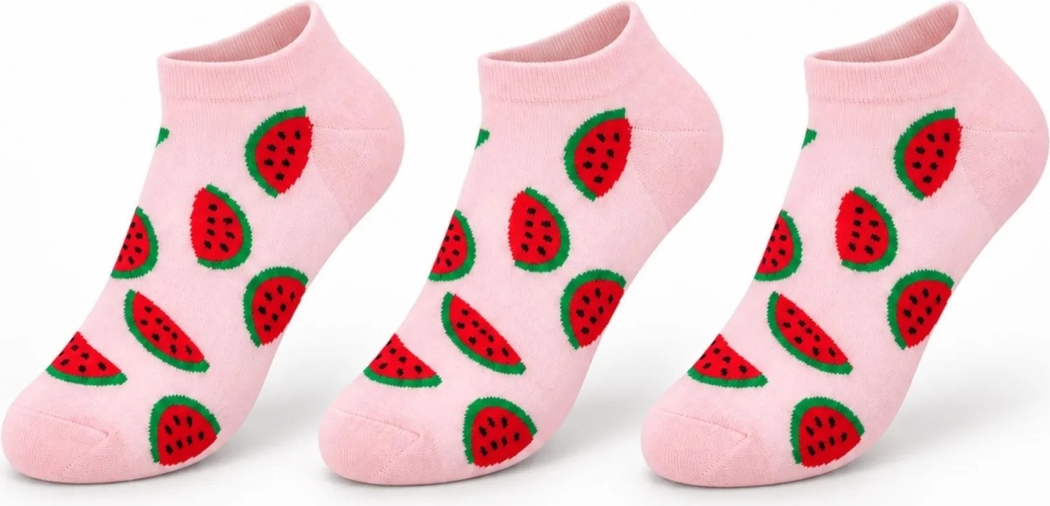 TeOra Store Kadın Karpuz 3'lü Desenli Patik Çorap Pamuklu Dikişsiz Sneaker Uyumlu Eğlenceli Yazlık Set
