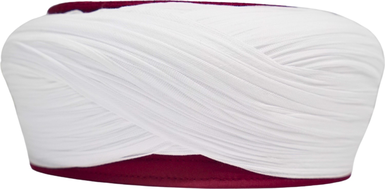Sarıkhane Talebe Sarığı-Beyaz Kumaş-Bordo Takke-Çapraz Sarım-Nâli Şerif-7 Metre görsel 2