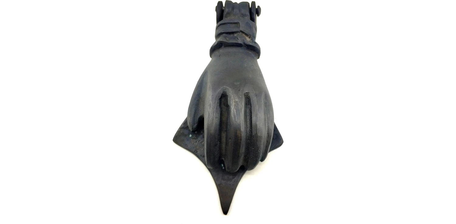 Resim Antika Tarz Dekoratif Pirinç El Kapı Tokmağı, Taktak - 167X75 Mm, Oksit 