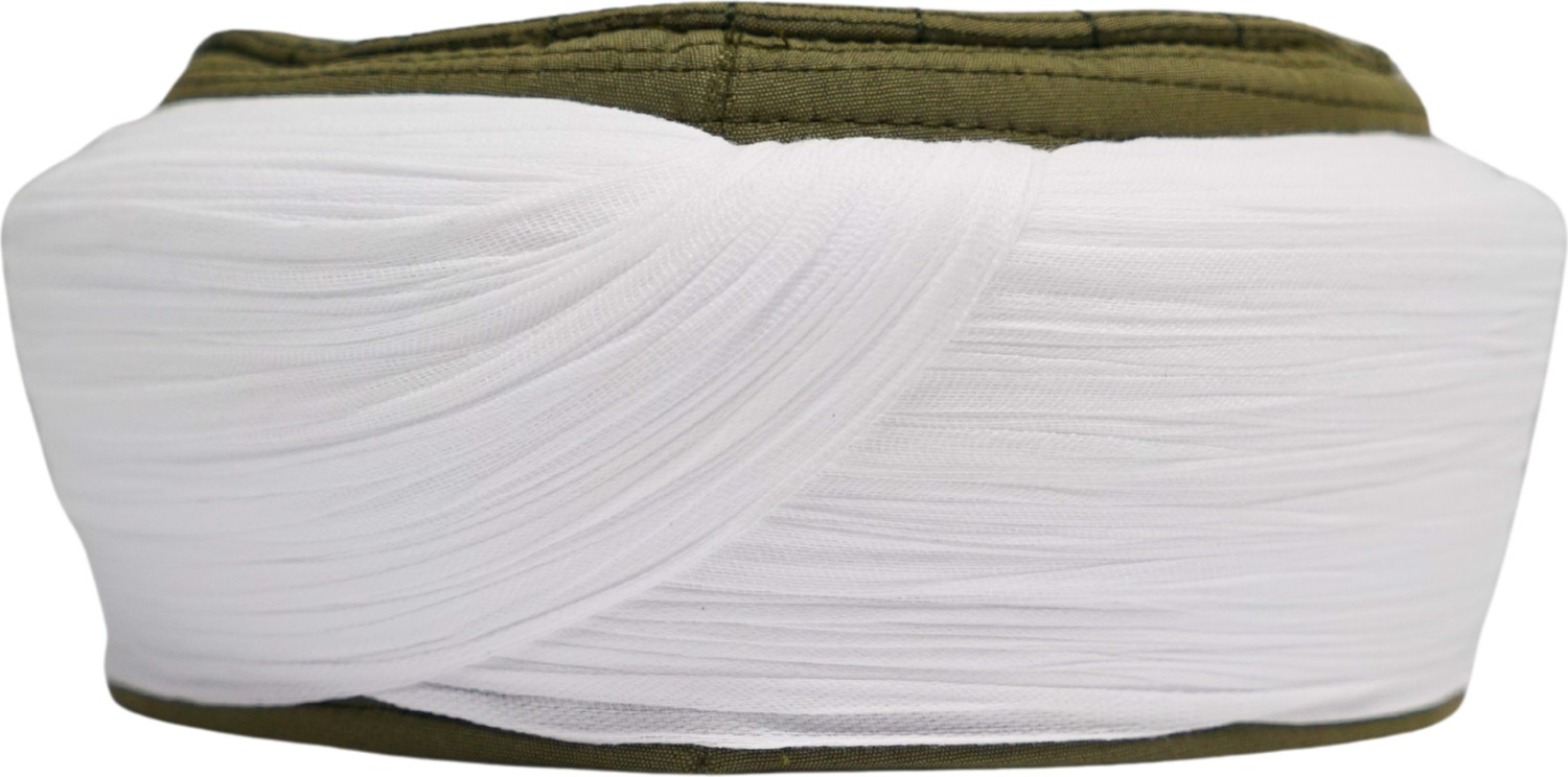 Sarıkhane Talebe Sarığı-Beyaz Kumaş-Yeşil Takke-Düz Sarım-Kuş Gözlü-5 Metre görsel 4