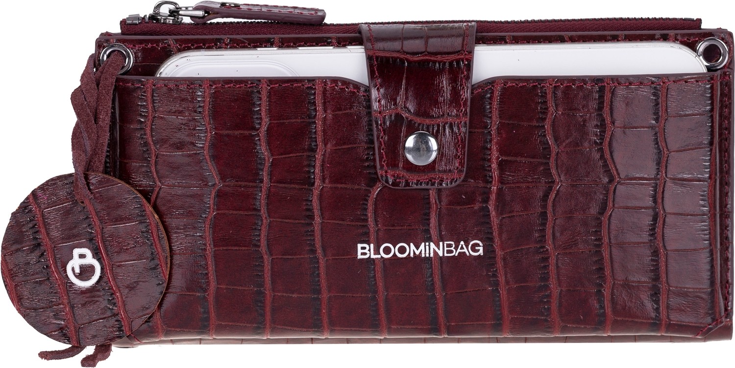 BloominBag Burgundy Croco Lozan Hakiki Deri Çapraz Askılı Telefon Bölmeli Cüzdan Çanta