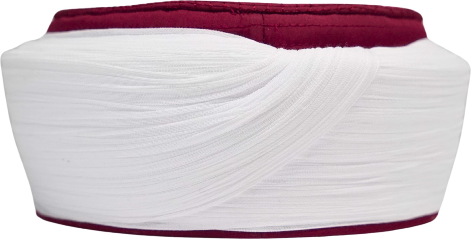 Sarıkhane Namaz Sarığı-Beyaz Kumaş-Bordo Takke-Düz Sarım-Nâli Şerif-5 Metre görsel 3