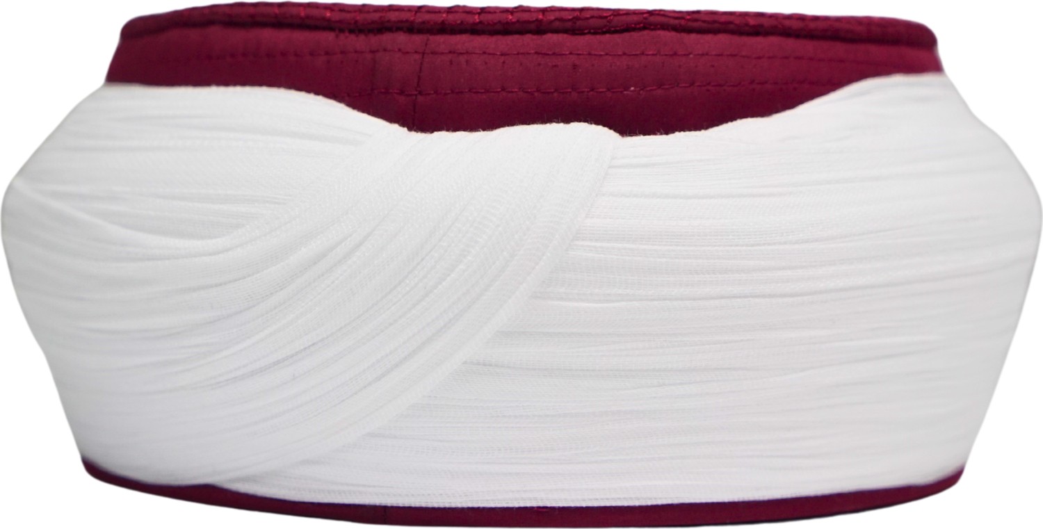 Sarıkhane Talebe Sarığı-Beyaz Kumaş-Bordo Takke-Yuvarlak Sarım-Nâli Şerif-5 Metre görsel 3