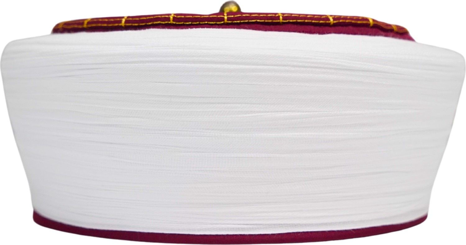 Sarıkhane Imam Sarığı-Beyaz Kumaş-Bordo Takke-Düz Sarım-Kuş Gözlü-7 Metre görsel 2