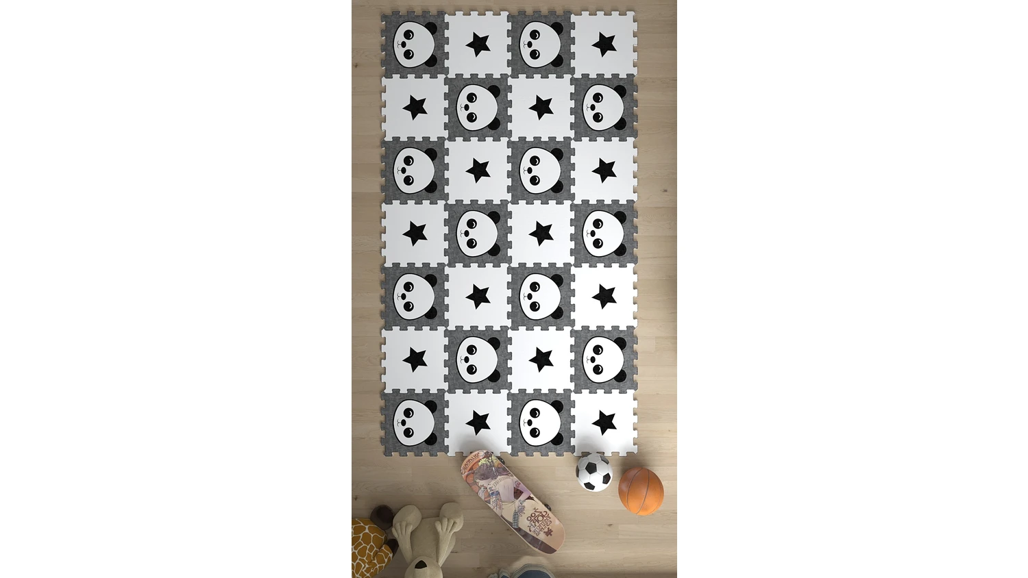 Resim Dijital Baskılı Yıldız-Ayı Desenli Çocuk Bebek Odası Yapboz Puzzle Japon Halı 