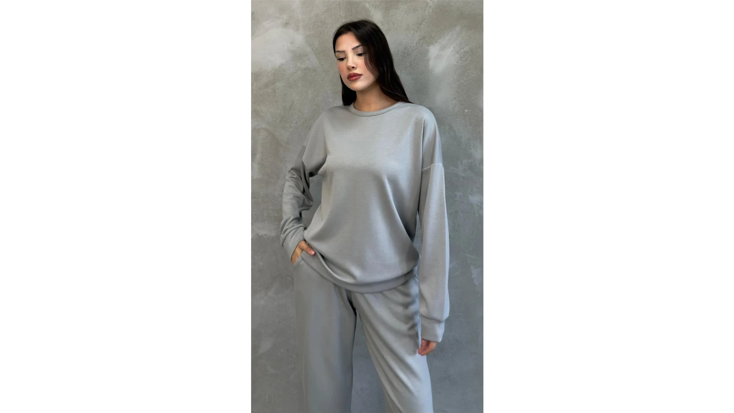Resim Ponçik Kadın Modal Scuba Mevsimlik Eşofman Takımı - Soft Touche, Oversize Spor 25503 