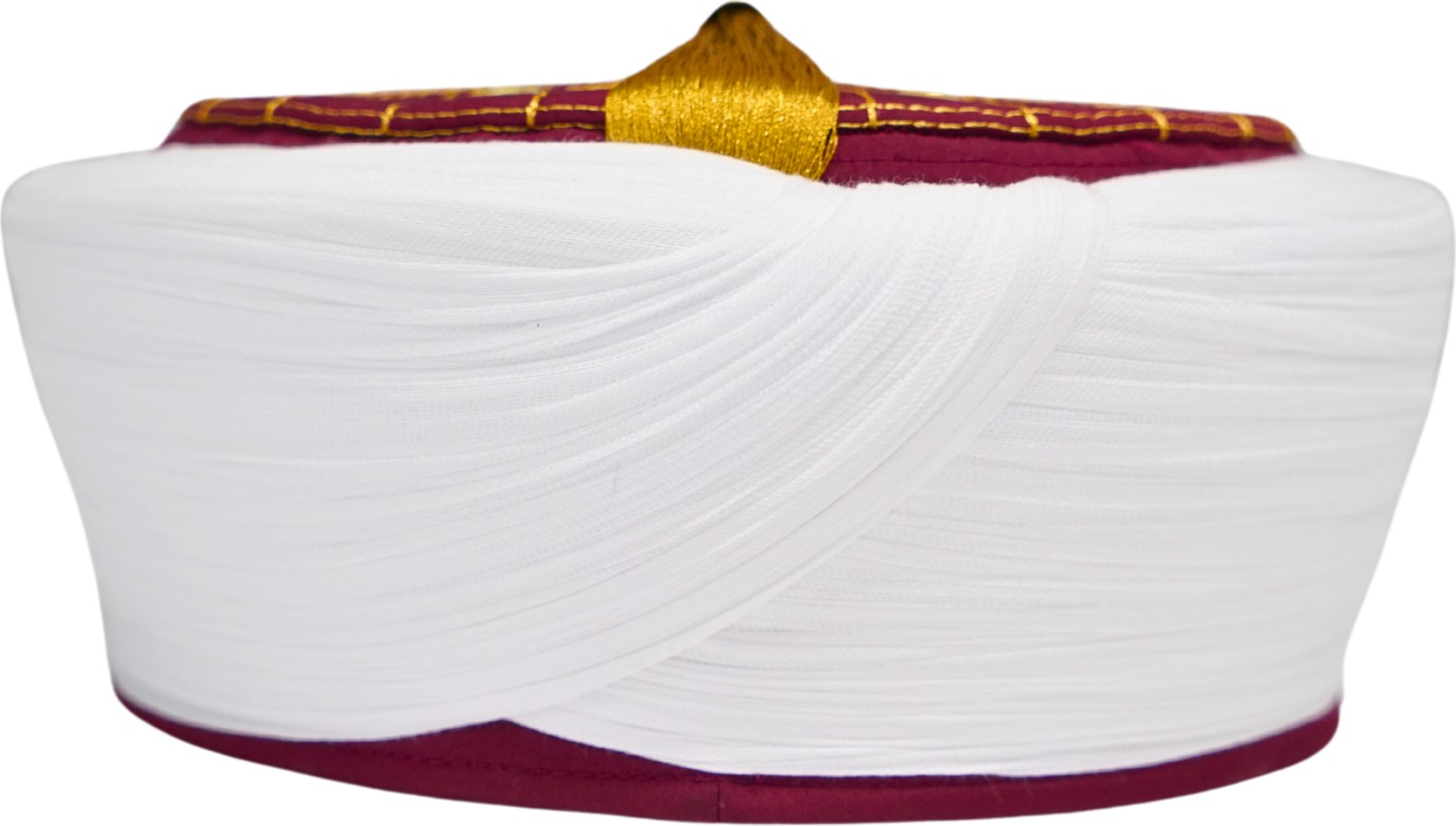 Sarıkhane Imam Sarığı-Beyaz Kumaş-Bordo Takke-Düz Sarım-Kuş Gözlü-7 Metre görsel 3