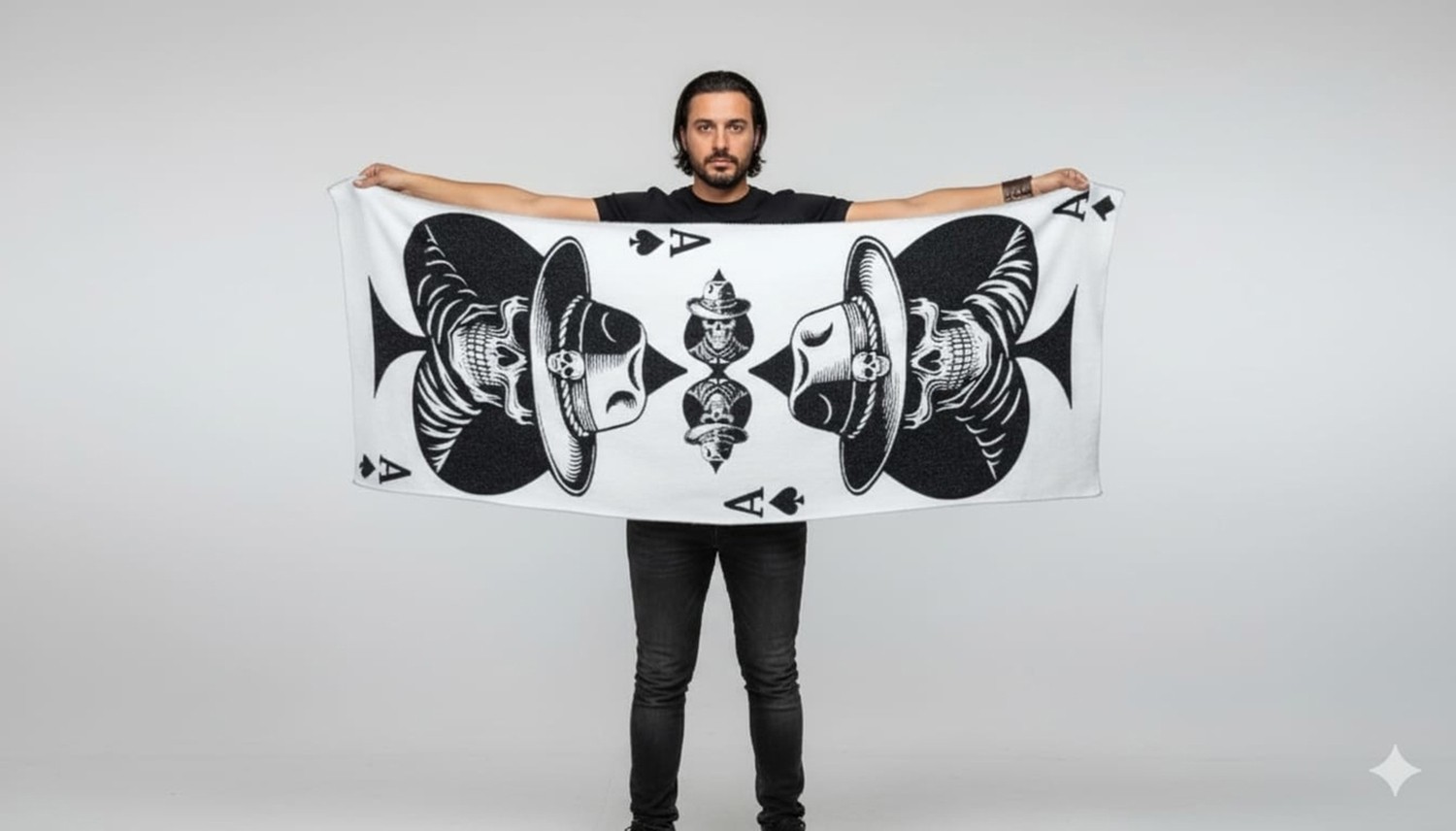 Triko Şal Rock Soul Koleksiyon Stili ''ace Of Spades, Rock Edition Shawl” Trikoşal Taşınabilir Kılıf Çantalı -170 x 70 cm görsel 2