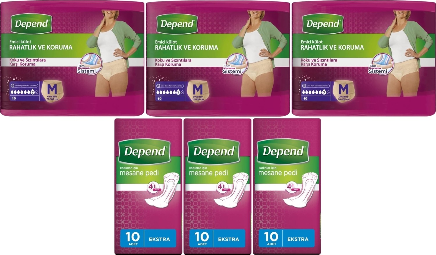 Depend Emici Külot Lohusa Pedi M- Medium - Kadın (10 Lu) + Mesane Pedi Kadın Ekstra (10 Lu) 6 Lı Set