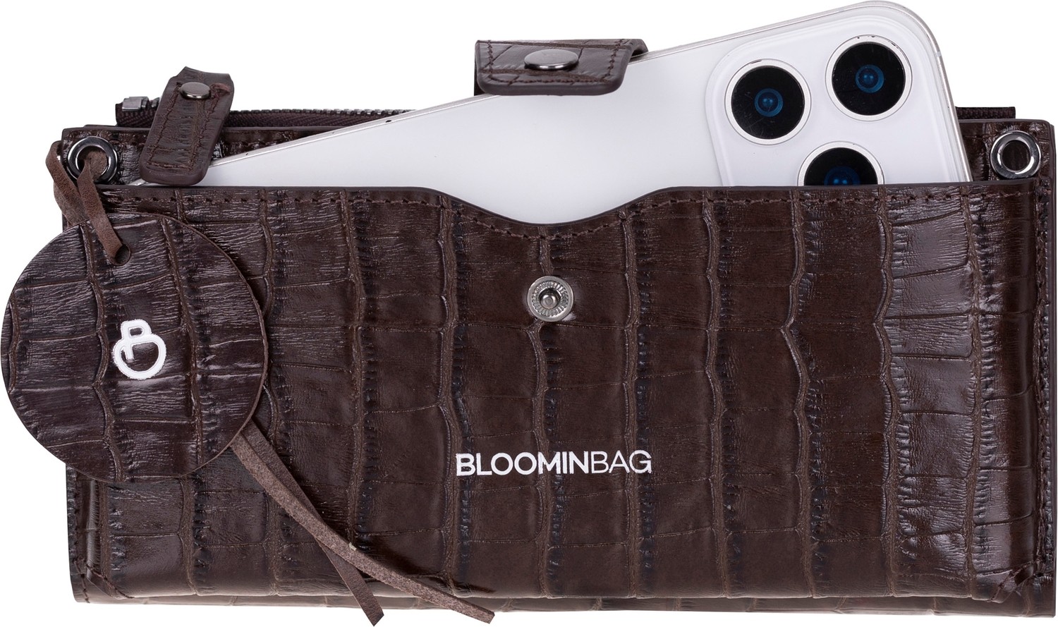 BloominBag Mocha Croco Lozan Hakiki Süet Çapraz Askılı Telefon Bölmeli Cüzdan Çanta görsel 4