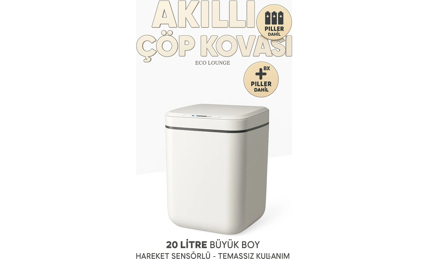 Resim Eco Lounge 20L Akıllı Sensörlü Çöp Kovası Uv Işık Koku Geçirmez Mutfak Banyo Wc Ofis 