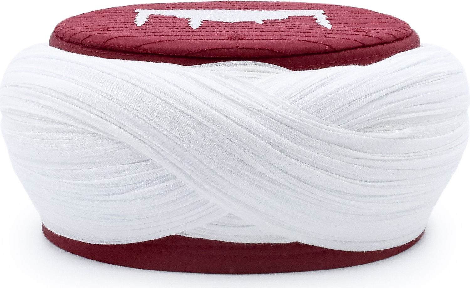 Sarıkhane Cami Sarığı, Beyaz Kumaş, Bordo Takke, Çapraz Sarım, Cami Nakışlı, 7 Metre görsel 3