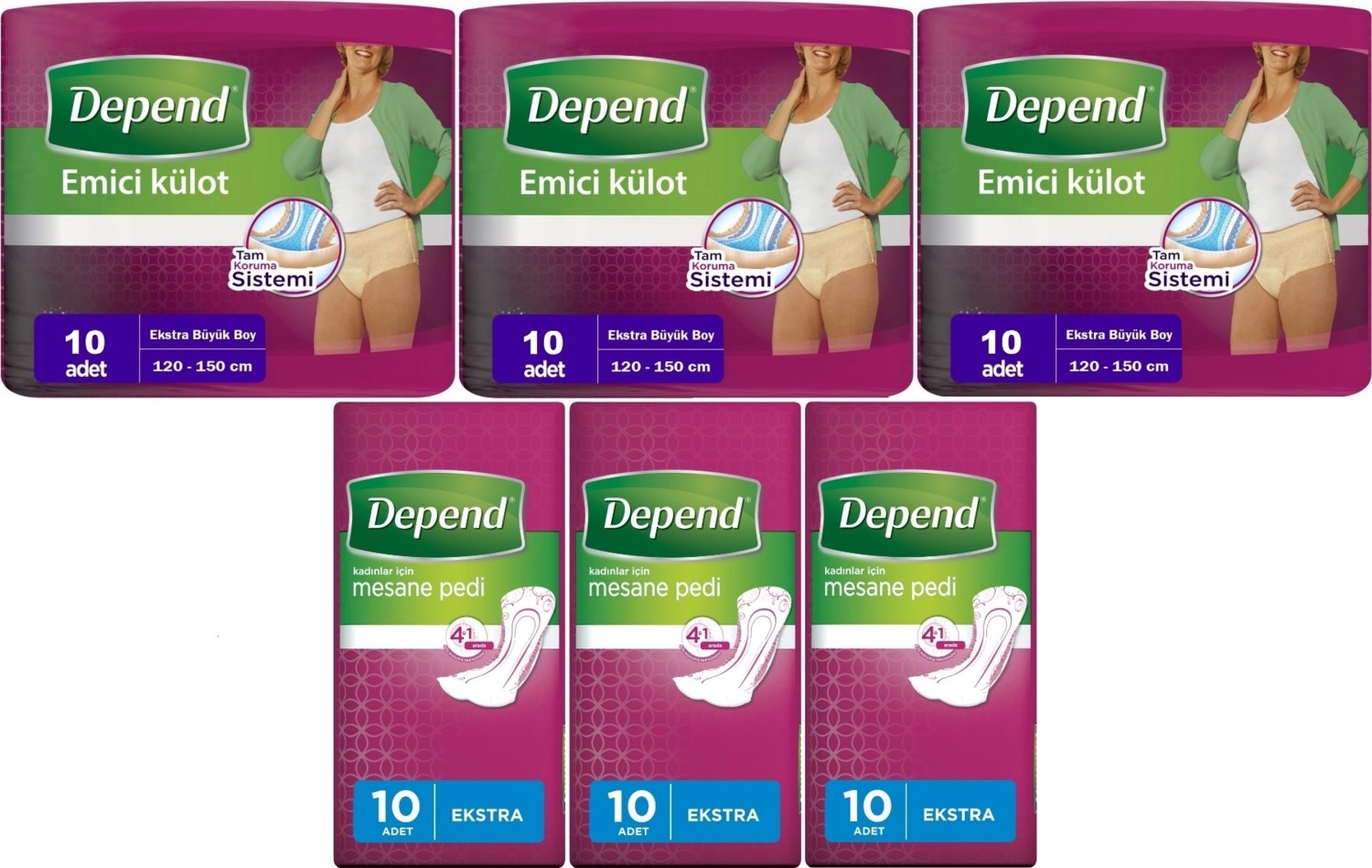 Depend Emici Külot Lohusa Pedi Xl - Kadın (10 Adet)+Mesane Pedi Kadın Ekstra (10 Lu) 6 Lı Set