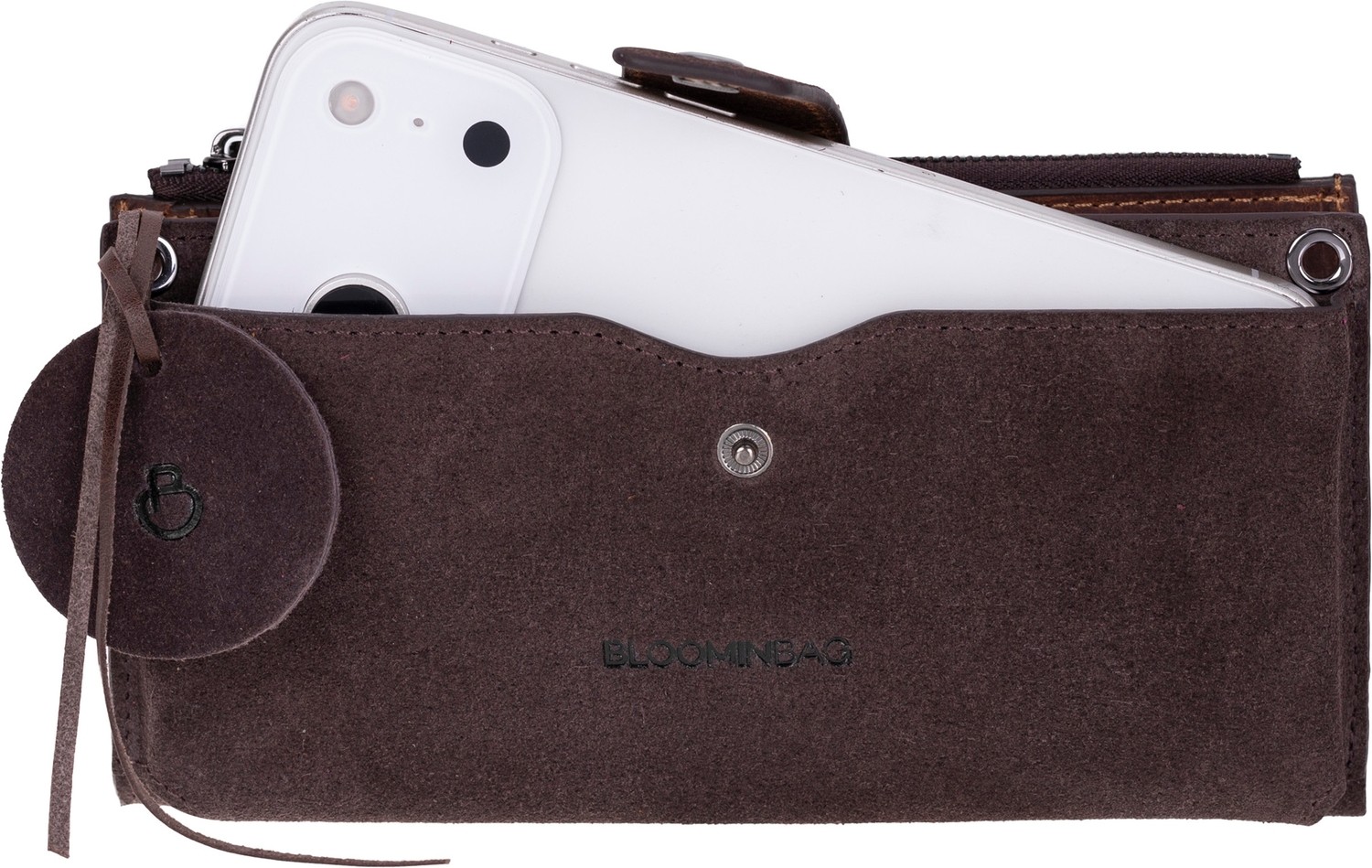 BloominBag Mocha Still Lozan Hakiki Süet Çapraz Askılı Telefon Bölmeli Cüzdan Çanta görsel 2