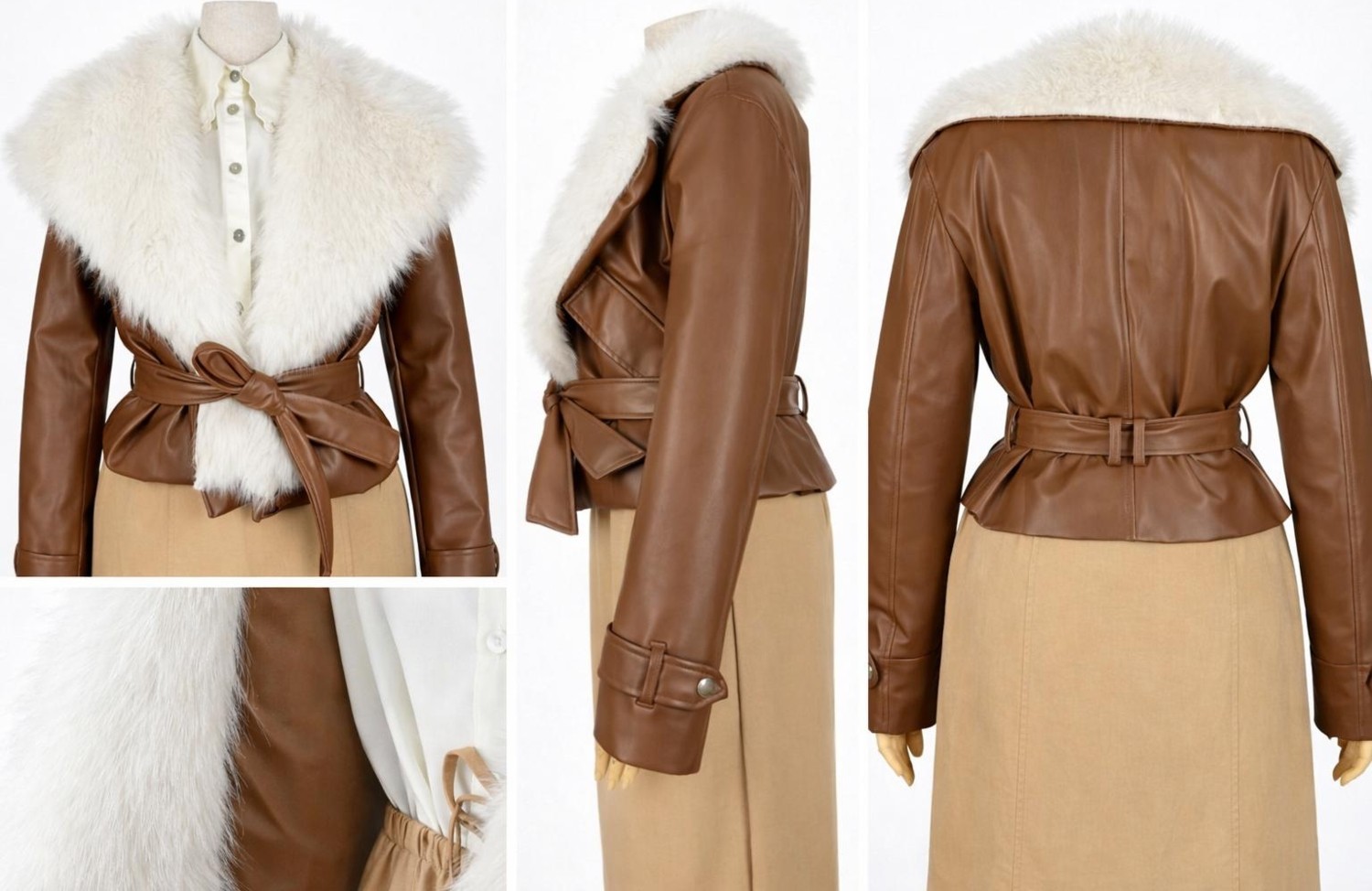JOOQSTORE Kürk Detaylı Kısa Deri Mont