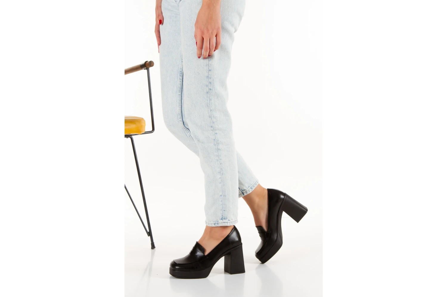 Resim Kadın Siyah Mat Rugan Platform Topuklu Ayakkabı Mimyshoesf 