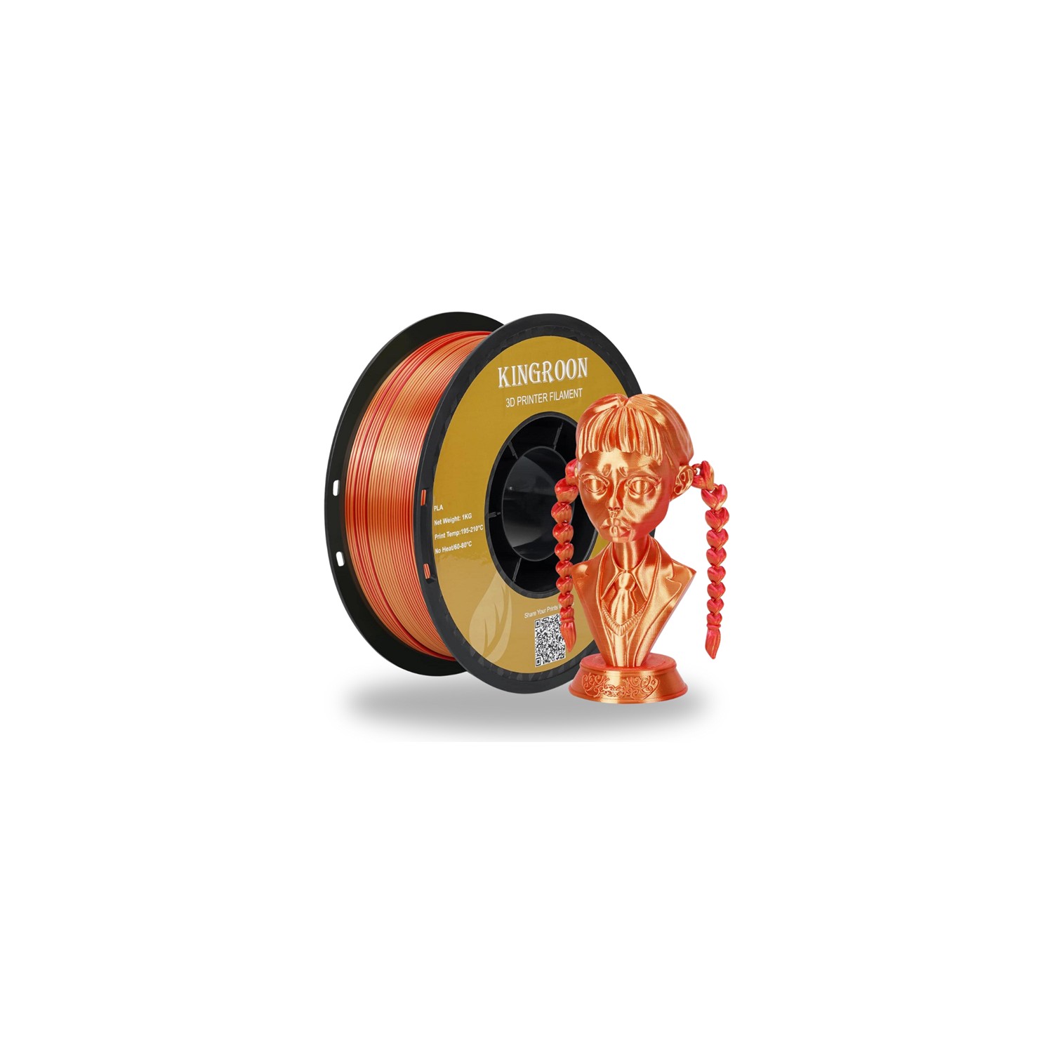 Kingroon Pla Silk Çift Renk Filament Altın-Kımızı 1.75 MM 1 Kg