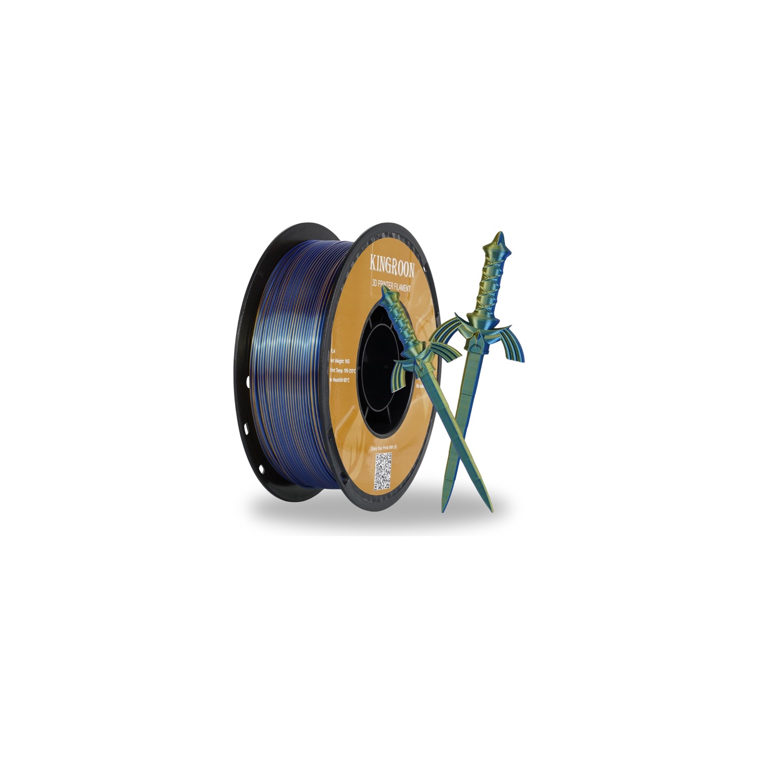 Kingroon Pla Silk Çift Renk Filament Altın-Mavi 1.75 MM 1 Kg