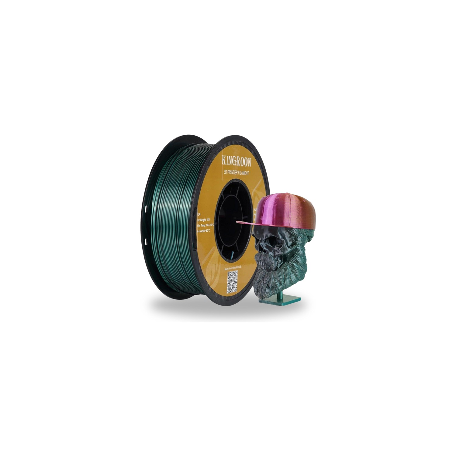 Kingroon Pla Silk Çift Renk Filament Yeşil-Siyah 1.75 MM 1 Kg