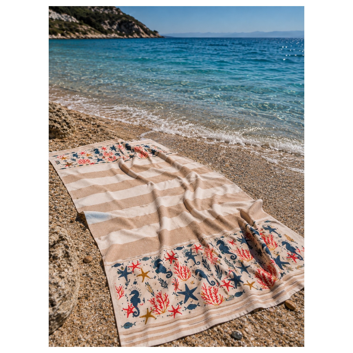 Buldan Natura Mercan Rüyası Denizatı Desenli Pamuklu Havlu Peştemal 100X180 cm – 5 cm Saçaklı 3. görsel